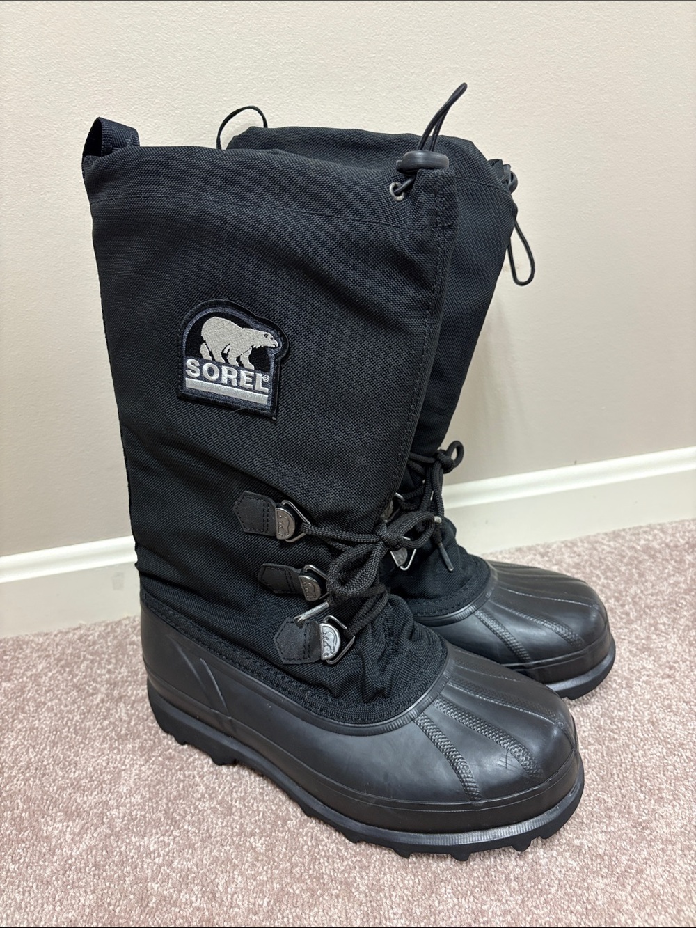 Sorel Black Tall Bear 2 Winter Boots removable liners size 8